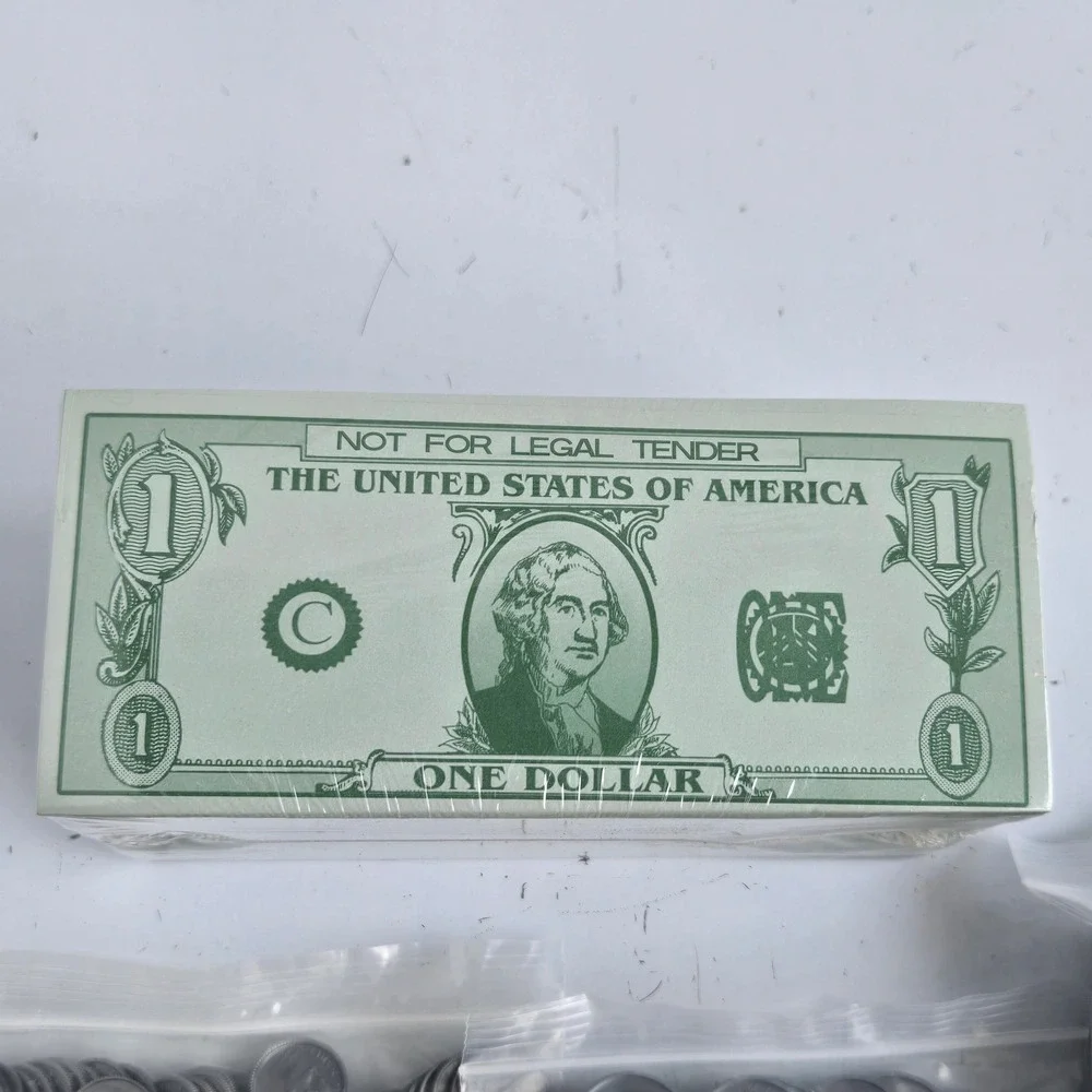 Play Money Set 750 Bills 1350 Coins Pennies Dimes Quarters Nickels MAC051 MAC047